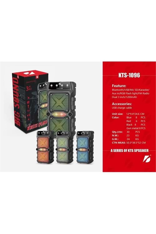 KTS 1096 Siyah Bluetooth M-sd-Usb RGB Speaker